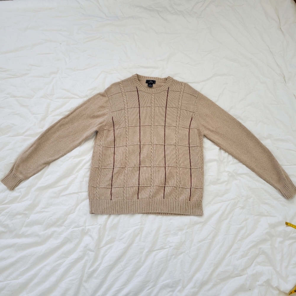 Dockers large 100% cotton cable knit sweater tan brown striped